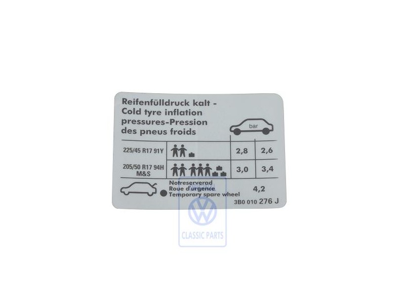 VW Original Adhesivo P. Presion Neumaticos - 3B0010276J