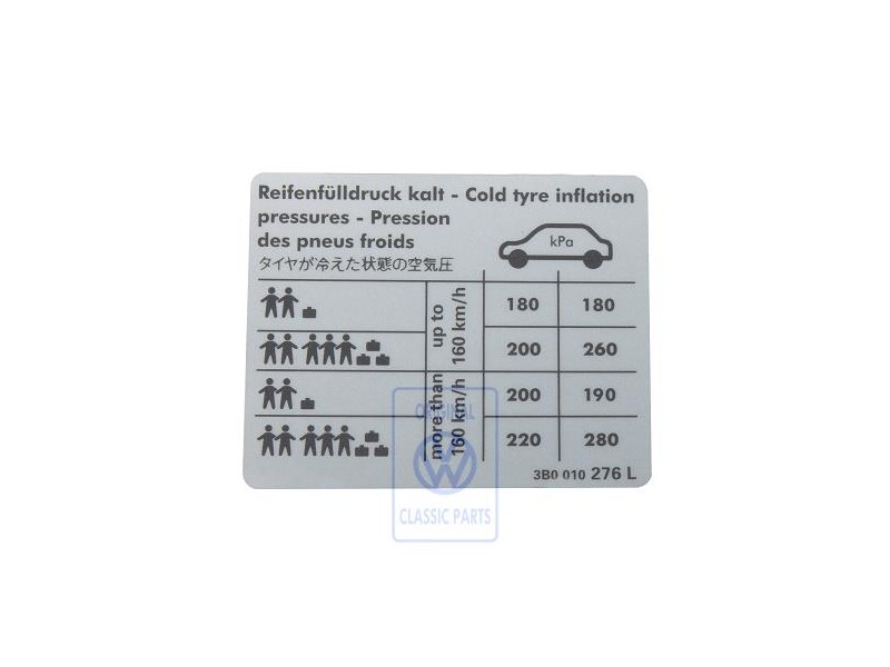 VW Original Adhesivo P. Presion Neumaticos - 3B0010276L