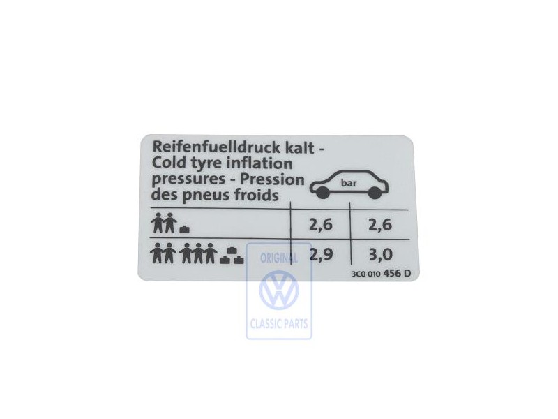 VW Original Adhesivo P. Presion Neumaticos - 3C0010456D