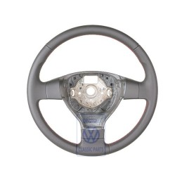 VW Original Volante Direccion (Cuero) Negro Satinado/Rojo Flash - 3C0419091AGZQM