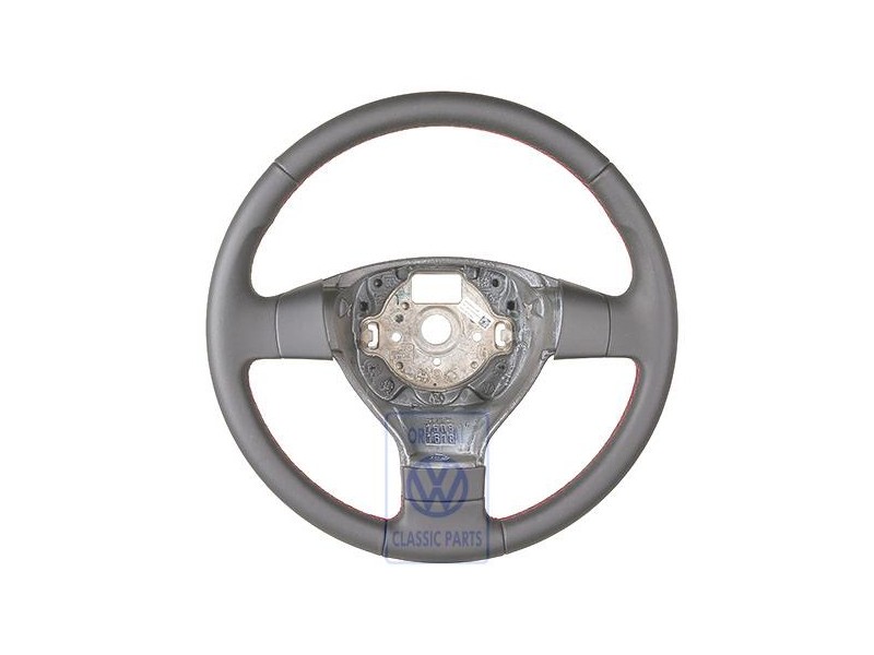 VW Original Volante Direccion (Cuero) Negro Satinado/Rojo Flash - 3C0419091AGZQM