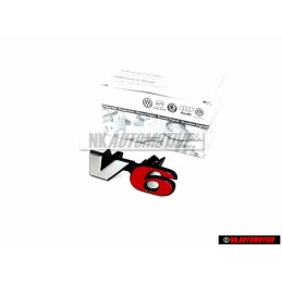 VW Original V6 Frente Rotulo Insignia Emblema Cromo Rojo - 7D0853679D EQW