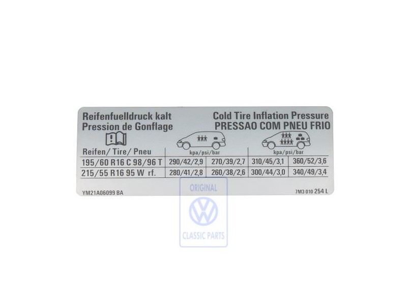 VW Original Adhesivo P. Presion Neumaticos - 7M3010254L