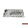 VW Original Placa De Identificacion 'Gasolina Sin Plomo' - 1H0010092