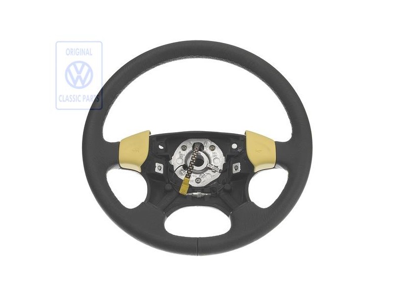 VW Original Volante Direccion Cuero Negro Satinado/Amarillo - 1H0419091ADEBT