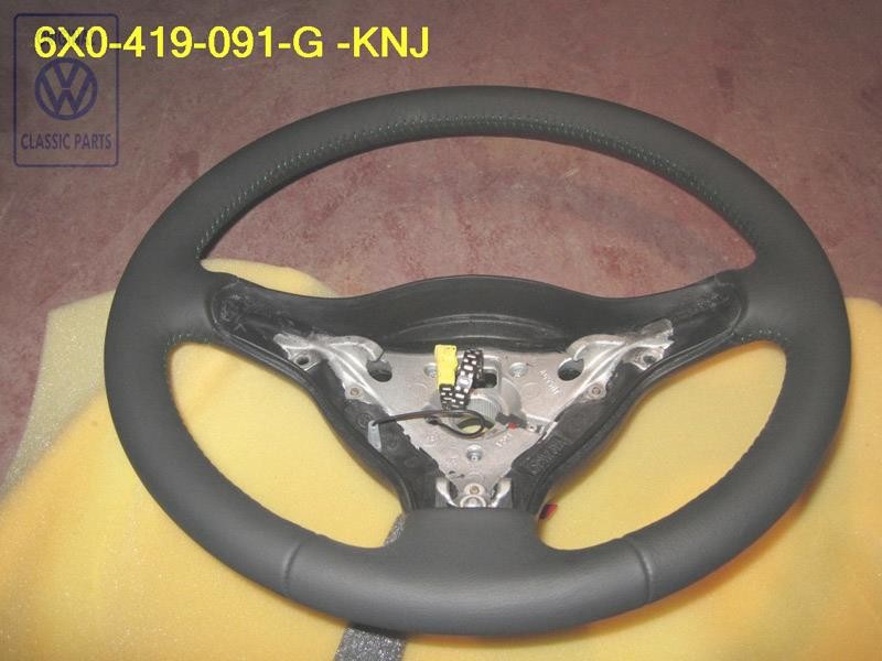 VW Original Volante Direccion Cuero Negro/Verde - 6X0419091G KNJ