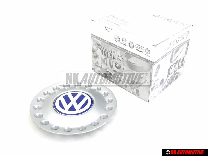 VW Original Tapacubos Plata Brillante/Azul/Blanco - 1C0601149D GTT