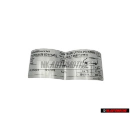 VW Original Placa De Identificacion Presion Neumatico Frio - 701010082P