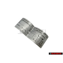 VW Original Placa De Identificacion Presion Neumatico Frio - 701010082P