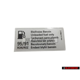 VW Original Placa De Identificacion 'Gasolina Sin Plomo' - 1H0010092C
