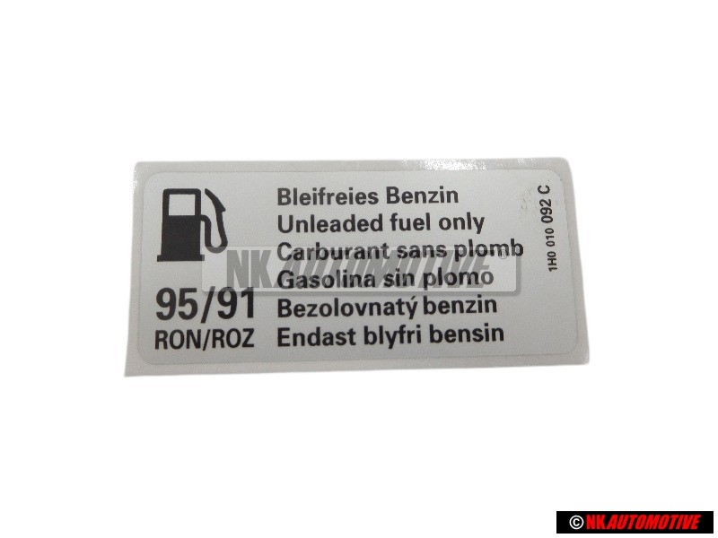 VW Original Placa De Identificacion 'Gasolina Sin Plomo' - 1H0010092C