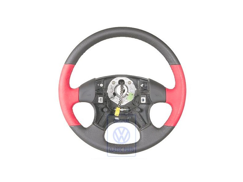VW Original Volante Direccion (Cuero) Negro Satinado/Rojo Flash - 1H0419091AMEQZ