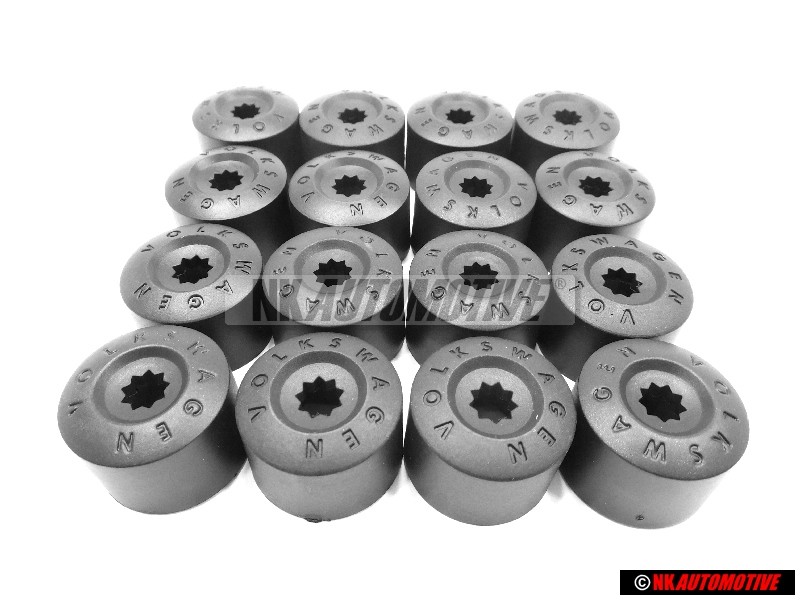 16x VW Original Capuchon P. Tornillo Rueda Negro Satinado - 1K0601173 9B9