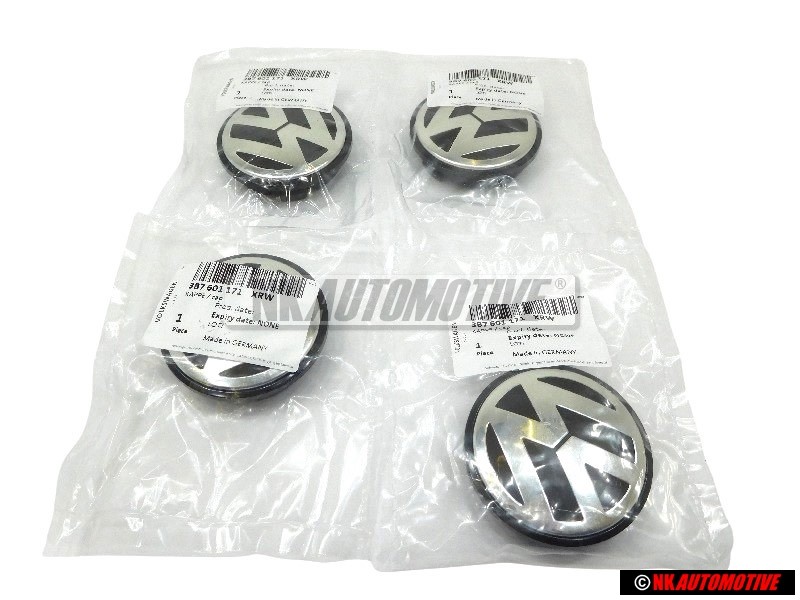 4x VW Original Tapa Protectora Negro Satinado/Brillo Cromo - 3B7601171 XRW