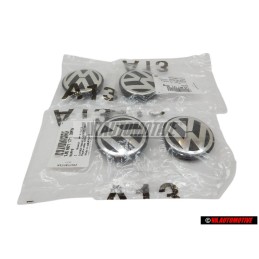 4x VW Original Tapa Protectora Negro Satinado/Brillo Cromo - 1J0601171 XRW