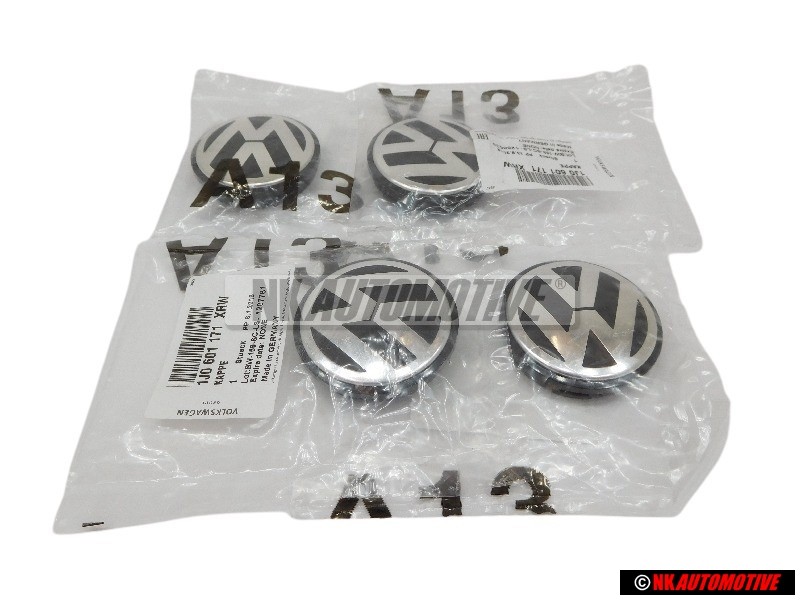 4x VW Original Tapa Protectora Negro Satinado/Brillo Cromo - 1J0601171 XRW