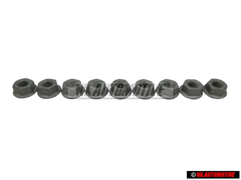 9x VW Original Tuerca De Collar Hexagonal, Autoasegurante - N 90226404