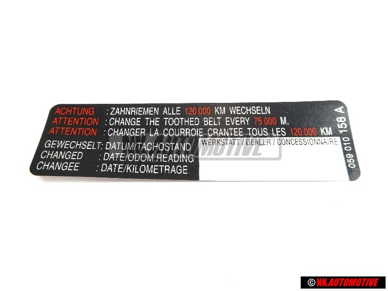 VW Original Adhesivo 'Atencion' Cambiar La Correa Dentada - 077010138B