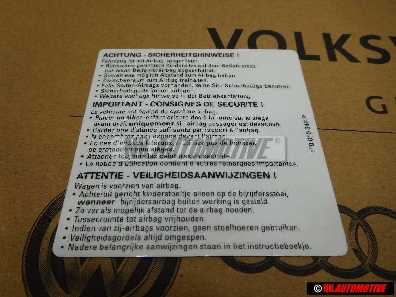 VW Original Adhesivo -Advertencia- Instrucciones De Seguridad - 1T0010342P