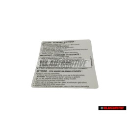 VW Original Adhesivo -Advertencia- Instrucciones De Seguridad - 1T0010342P
