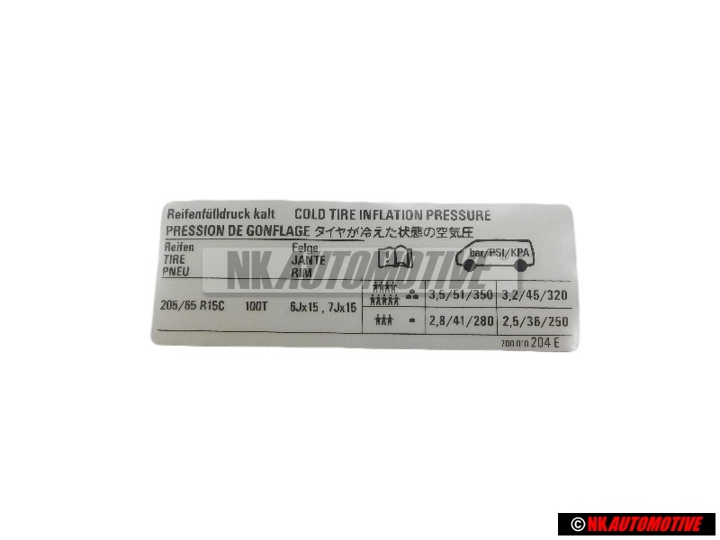 VW Original Adhesivo P. Presion Neumaticos - 7D0010204E