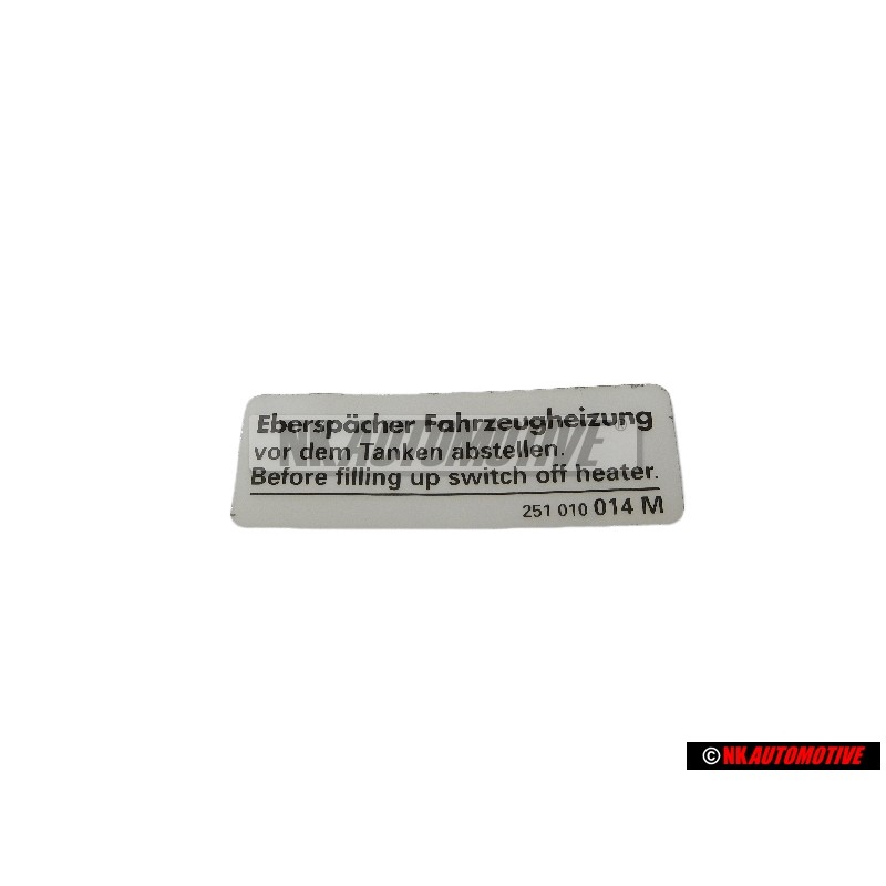 VW Original Placa de Identificacion Calefaccion Eberspaecher - 251010014M