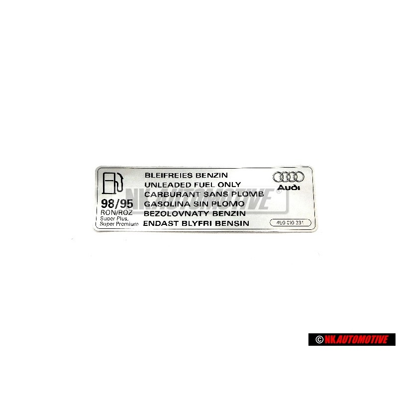 Audi Original Placa De Identificacion 'Gasolina Sin Plomo' - 4E0010331