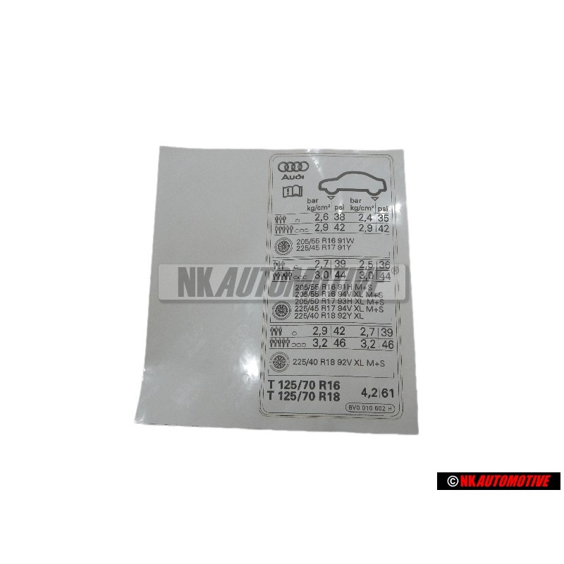 Audi Original Adhesivo P. Presion Neumaticos - 8V0010502H