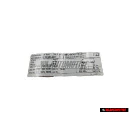 VW Original Placa De Identificacion Presion Neumatico Frio - 701010082M