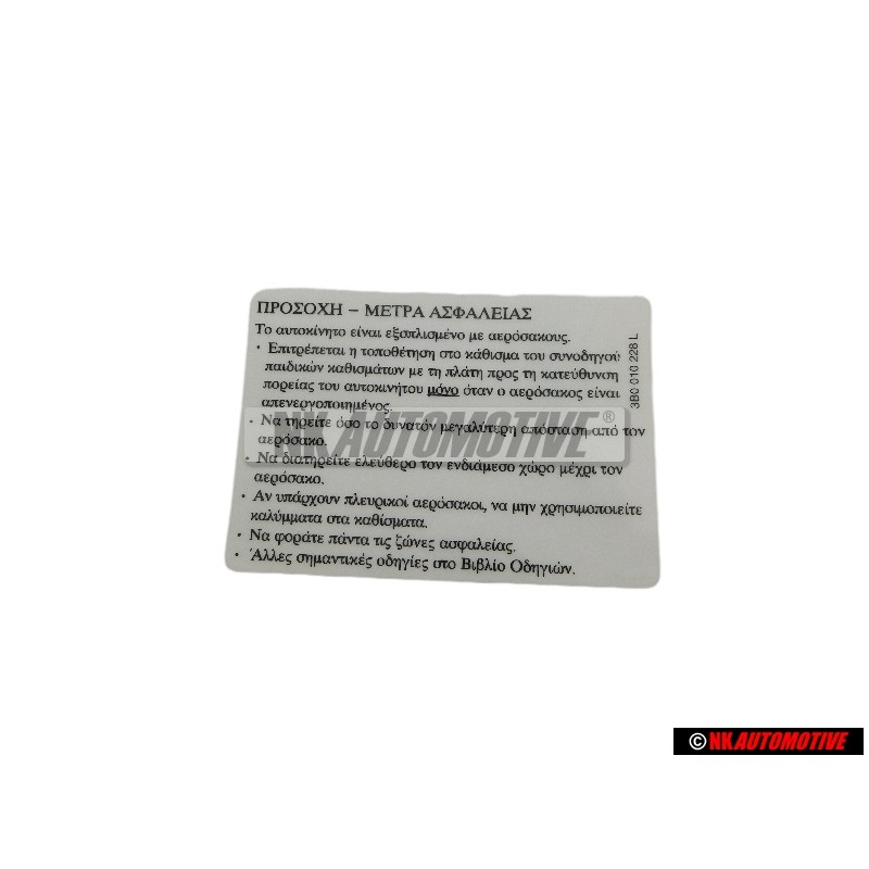 VW Original Adhesivo -Advertencia- Instrucciones De Seguridad - 3B0010228L