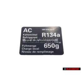 VW Original Adhesivo Air Conditioning Refrigerant R134A - 3B0010212F