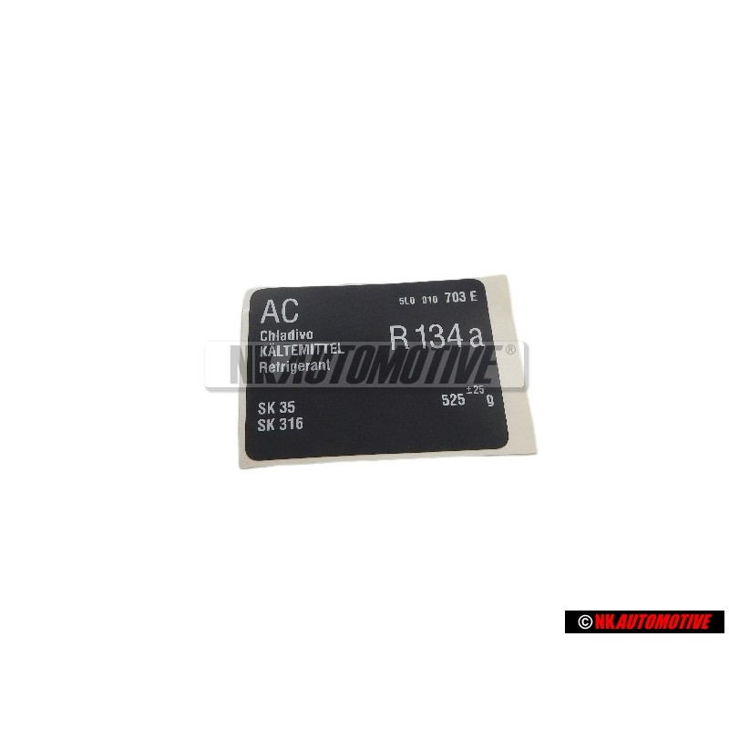 Skoda Original Adhesivo A/C *Agente Frigorifico R134A *Capacidad - 5L0010703E