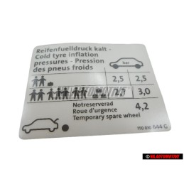 VW Original Adhesivo P. Presion Neumaticos - 1T0010644G