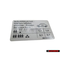 VW Original Adhesivo P. Presion Neumaticos - 3B0010275F