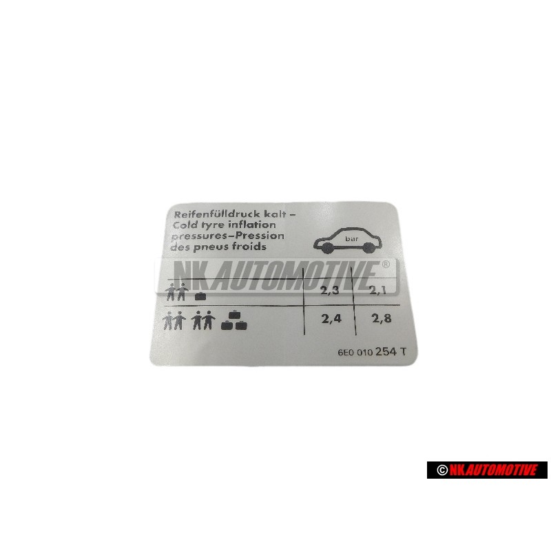 VW Original Adhesivo P. Presion Neumaticos - 6E0010254T