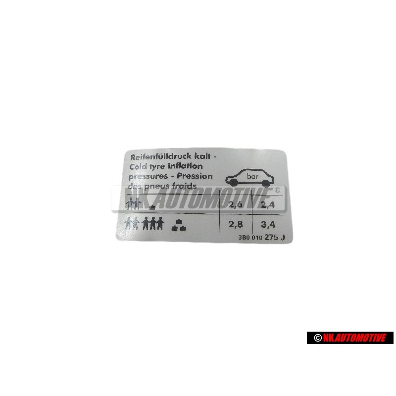 VW Original Adhesivo P. Presion Neumaticos - 3B0010275J