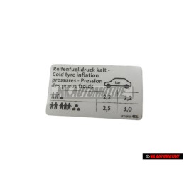 VW Original Adhesivo P. Presion Neumaticos - 3C0010456
