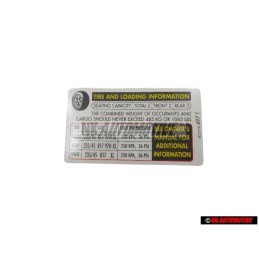VW Original Adhesivo P. Presion Neumaticos - 3C0010497T