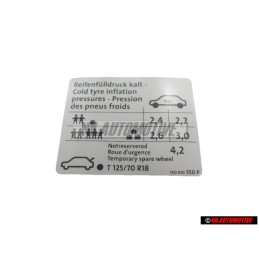VW Original Adhesivo P. Presion Neumaticos - 1K0010350P