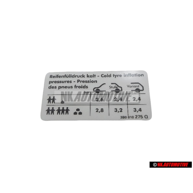 VW Original Adhesivo P. Presion Neumaticos - 3B0010275Q