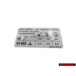 VW Original Adhesivo P. Presion Neumaticos - 3B0010275R
