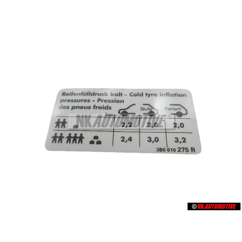 VW Original Adhesivo P. Presion Neumaticos - 3B0010275R