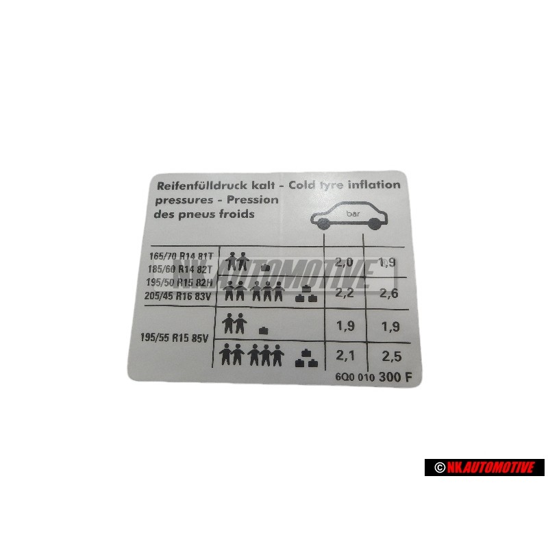 VW Original Adhesivo P. Presion Neumaticos - 6Q0010300F