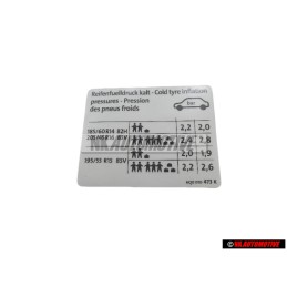 VW Original Adhesivo P. Presion Neumaticos - 6Q0010473K