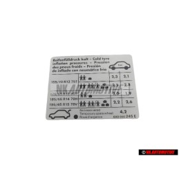 VW Original Adhesivo P. Presion Neumaticos - 6X0010245E