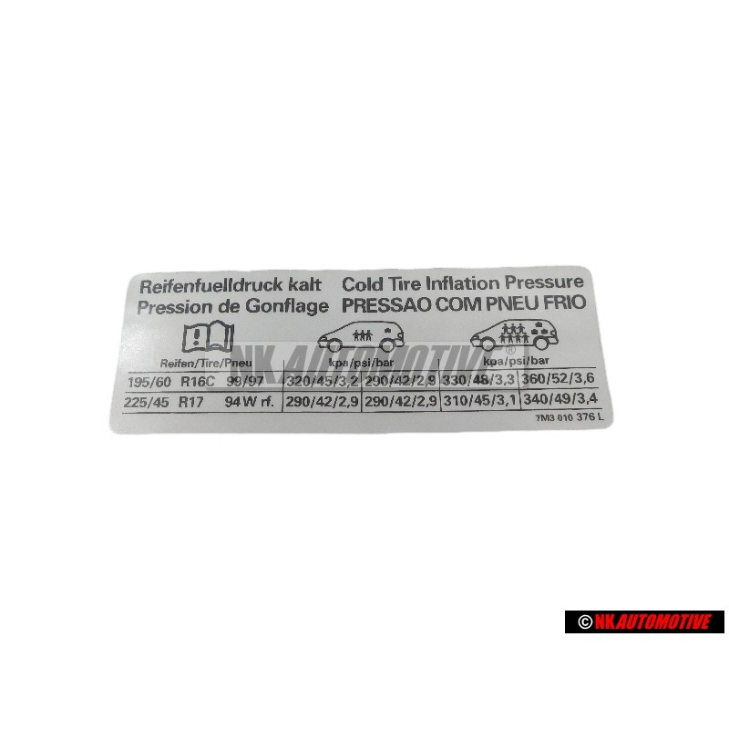 VW Original Adhesivo P. Presion Neumaticos - 7M3010376L
