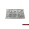 VW Original Adhesivo P. Presion Neumaticos - 7L6010443H
