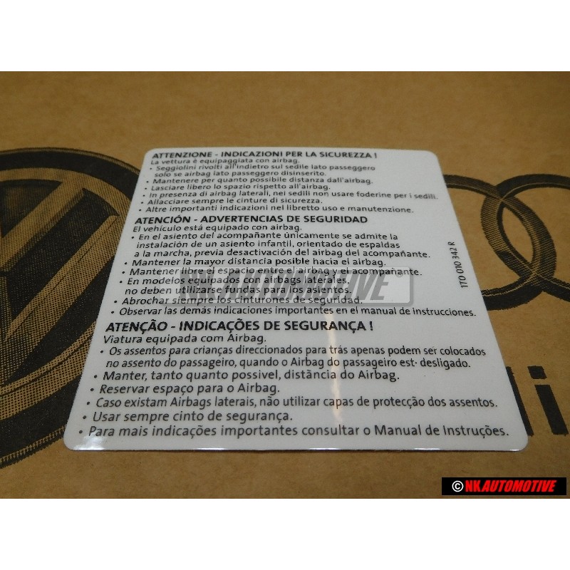 VW Original Adhesivo -Advertencia- Instrucciones De Seguridad - 1T0010342R