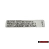 VW Original Placa 'Super Sin Plomo' Premium Unleaded Fuel Only - 034010006C