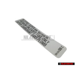 VW Original Placa 'Super Sin Plomo' Premium Unleaded Fuel Only - 034010006C